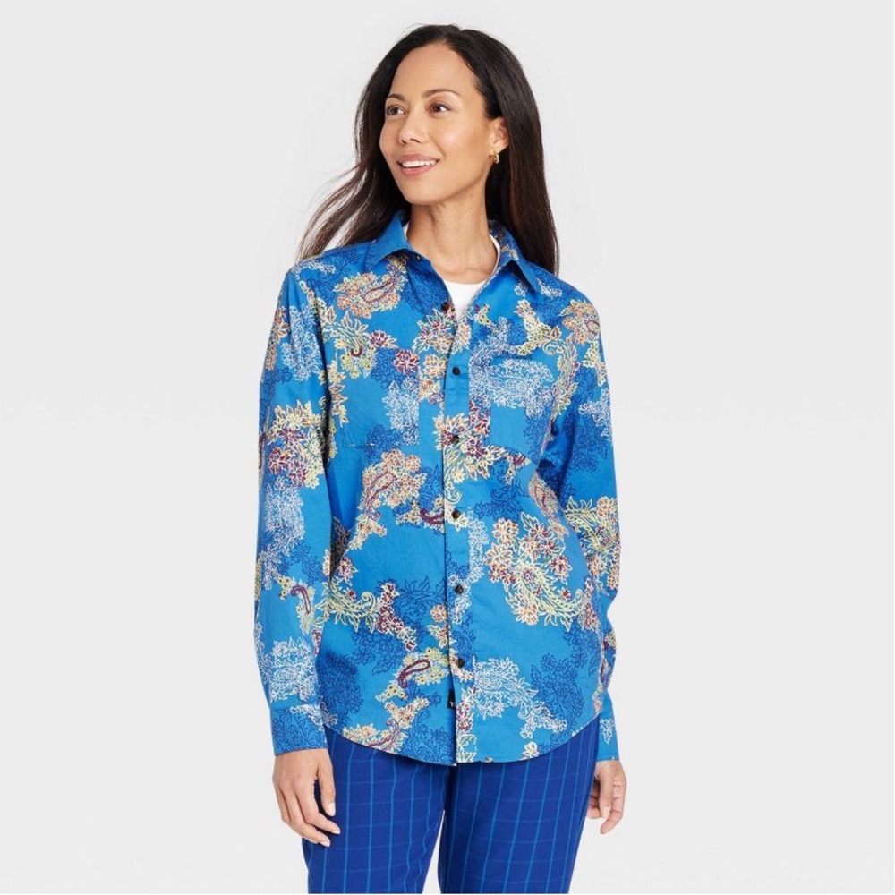 Houston White Unisex Floral Paisley White Adult Long Sleeve Woven Shirt